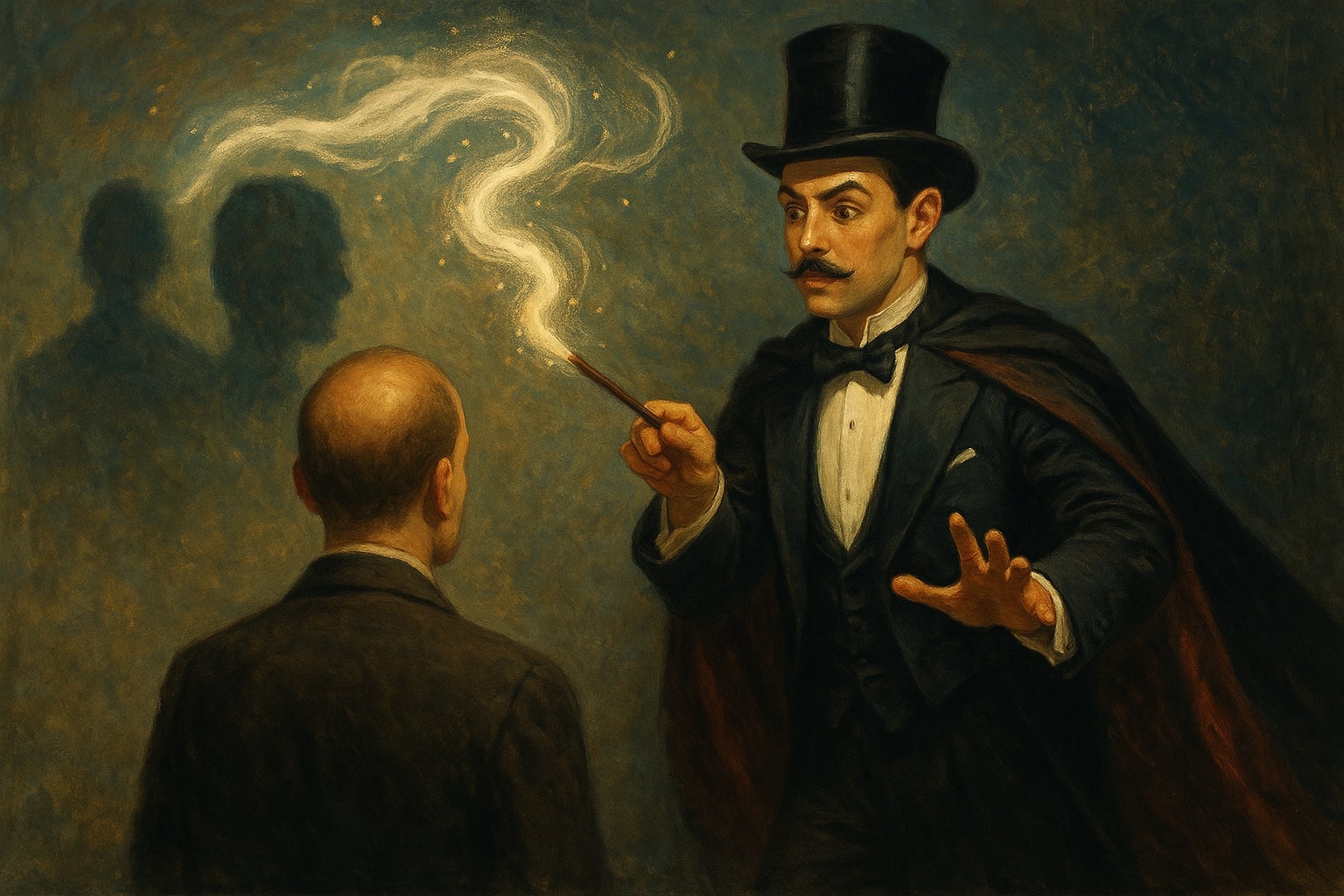 image d'un magicien qui joue avec une ombre